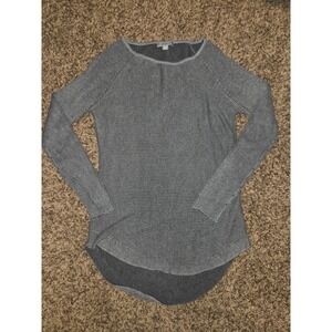 Jana Grey Striped Knit Top Long Sleeve Boat Neck High Low Hem Sweater Womens M